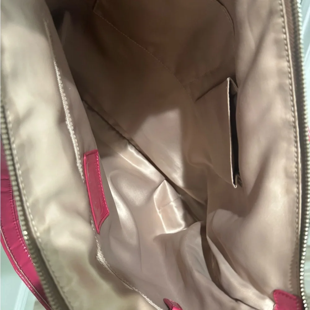 Coach Poppy Brown and Fuchsia Canvas Tote